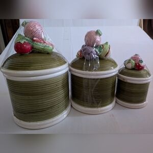 Garden Harvest RARE Find- Vintage 3 set jars cannisters with lids